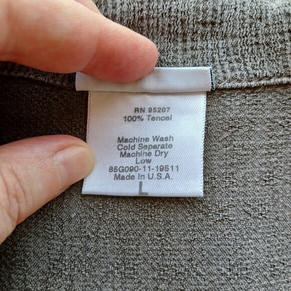 Amanda Gray Tencel Button up Blouse Large long sleeve textured collared grey - Picture 11 of 16